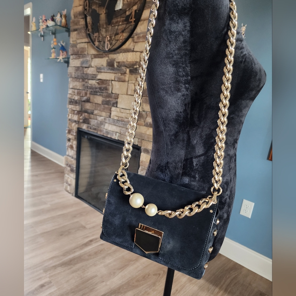 Authetic Jimmy Choo Elegant Black Suede Chain Shoulder Bag